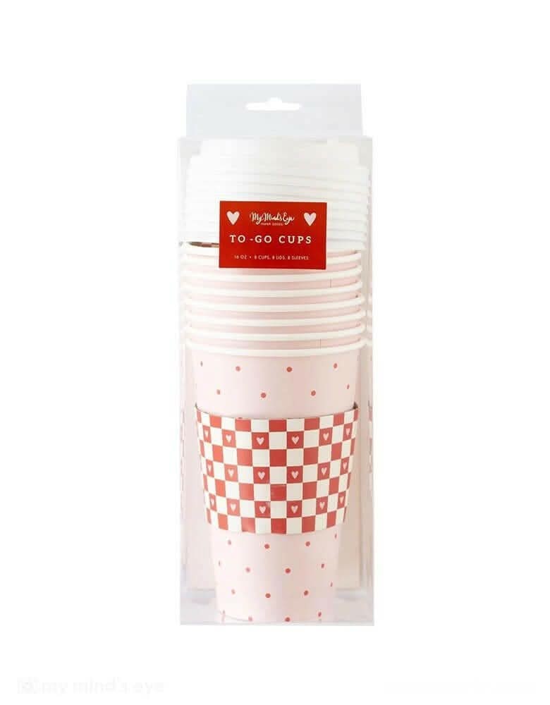 Red Check Coffee Cup Set – 16 oz (Pack of 8 with Lids & Sleeves)