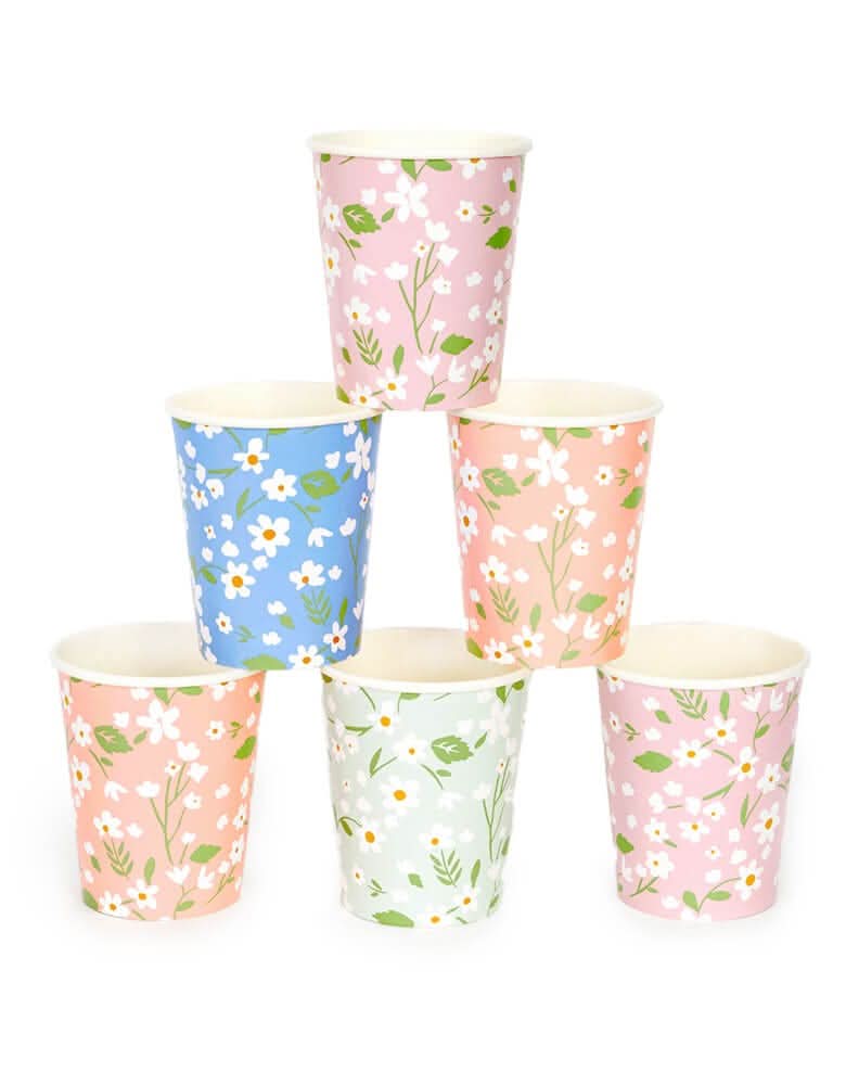 Ditsy Floral Paper Cups – 9 oz Party Set of 12 (4 Colors)