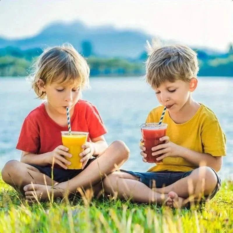 200Pcs Biodegradable Paper Straws – 8 Colors, Stripe Design, 7.75 in