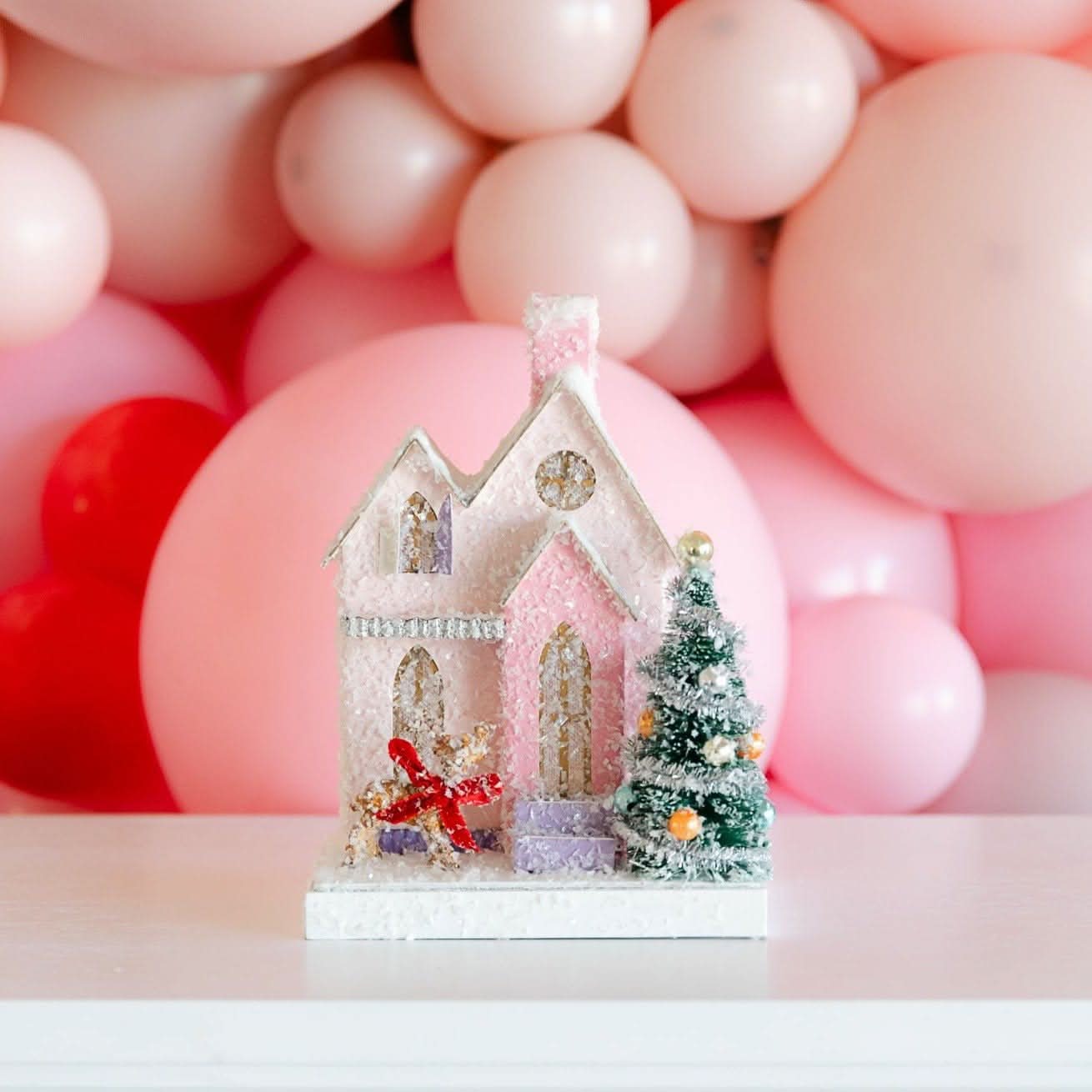 Petite Pink Cottage Christmas Decoration, 7.25 in