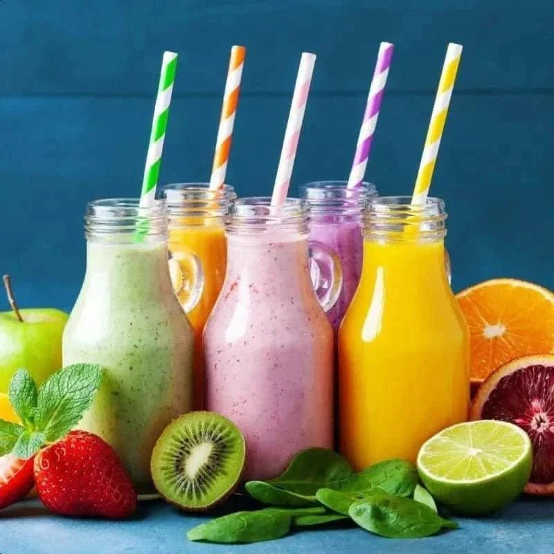 200Pcs Biodegradable Paper Straws – 8 Colors, Stripe Design, 7.75 in