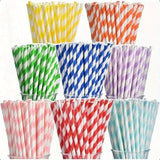 200Pcs Biodegradable Paper Straws – 8 Colors, Stripe Design, 7.75 in